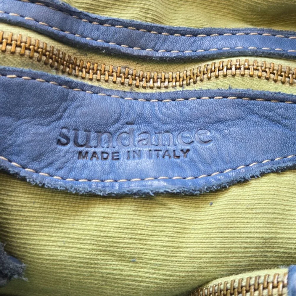 Sundance Medeira Blue Laser Cut Leather Shoulder Bag Satchel Double Top Handle - Picture 7 of 8